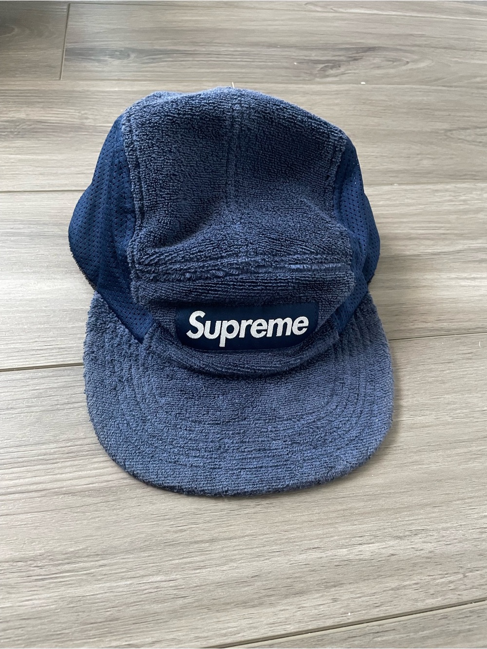 Supreme Terry Five-Panel Cap — Navy Blue